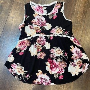 Pink Blush Maternity Black Floral Sleeveless Blouse, Small